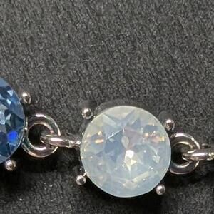 Opalescant‎ Blues Clear Large Rhinestones Bracelet up to 9" Silvertone New Long